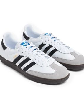 adidas White, Black & Grey Samba Leather Sneakers